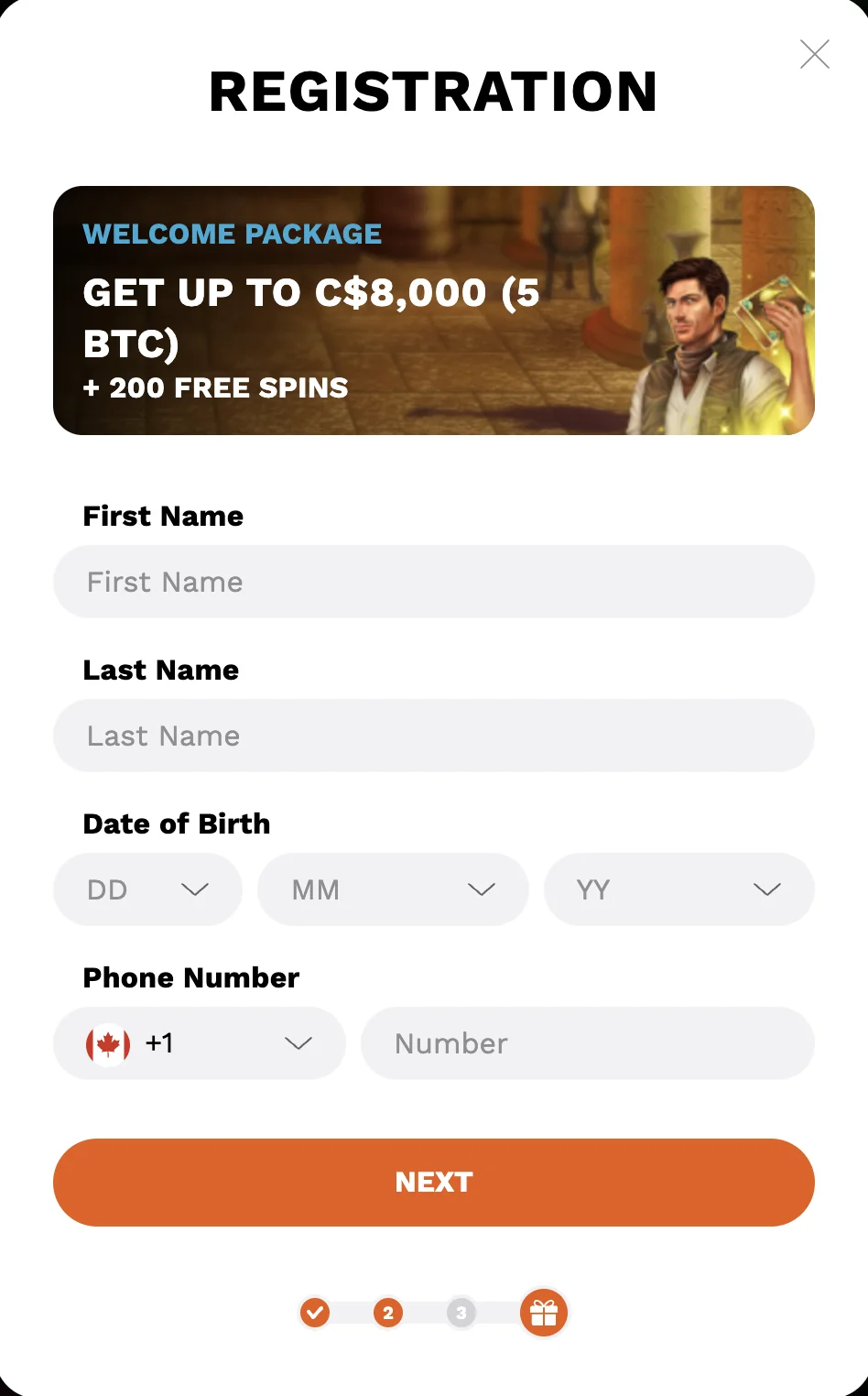 Levelup Casino Registration step 2